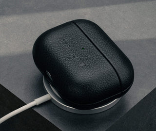 Black Leather AirPods Pro (3rd Gen) Case on MagSafe charger