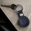 Navy Blue with Red Detail Leather Apple AirTag Holder Keyring attached to a key