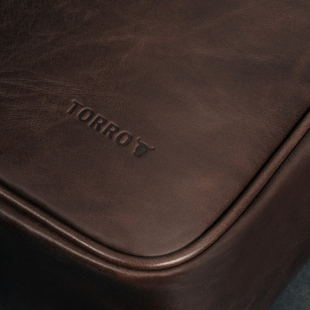 Close up of the premium Dark Brown Leather Crossbody Shoulder Satchel Bag