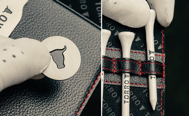Close up of the TORRO branded ball marker and bamboo tees
