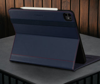 Stand function of the Navy Blue Leather Case for Apple iPad Pro 12.9" (2024)