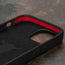 Geometric microfibre lined frame with advanced GEO-AS-3 protection of the Black with Red Detail Leather Bumper Case for iPhone 15