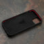 Geometric microfibre lined frame with advanced GEO-AS-3 protection of the Black with Red Detail Leather Bumper Case for iPhone 15