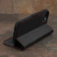 Integrated stand function of the Black with Red Detail Leather Wallet Case for iPhone 15 Plus