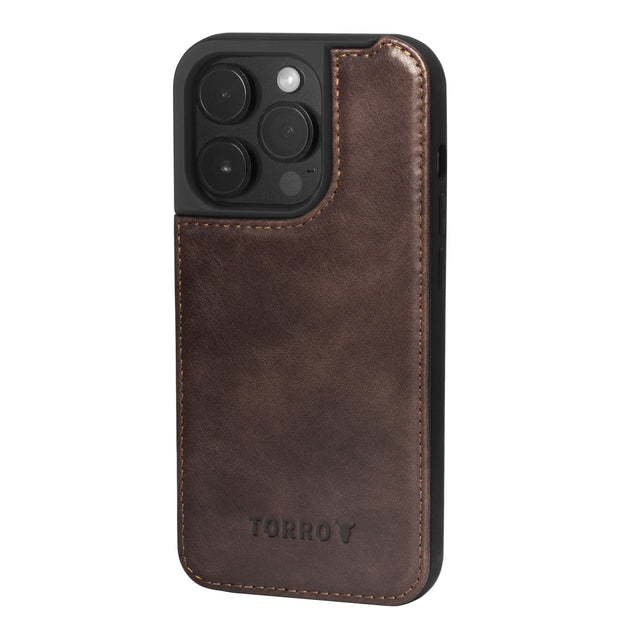 Dark Brown Leather Bumper Case for iPhone 15 Pro