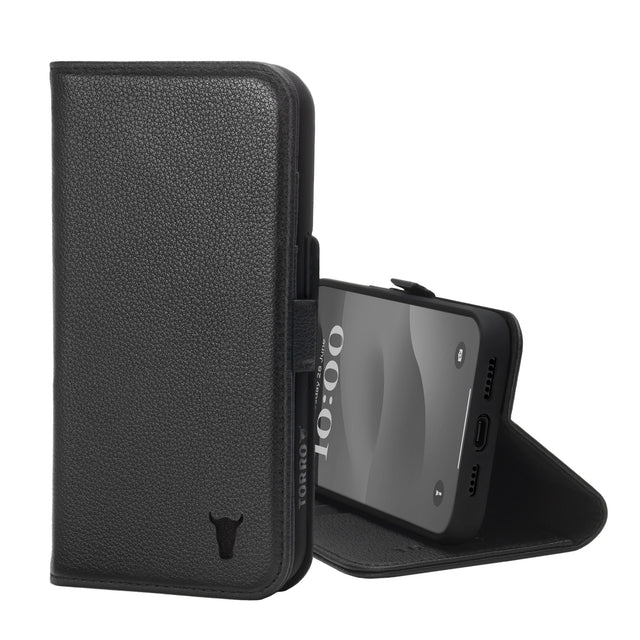 Black Leather Wallet Case for iPhone 15 Pro Max