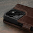 Camera cutout on the Dark Brown Leather Wallet Case for iPhone 15 Pro Max