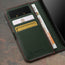 Card slots inside the Green with Red Detail Leather Wallet Case for iPhone 15 Pro Max