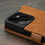 Camera cutout on the Tan Leather Wallet Case for iPhone 15 Pro