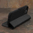 Integrated stand function of the Black Leather Wallet Case for iPhone 15