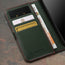 Card slots inside the Green with Red Detail Leather Wallet Case for iPhone 15