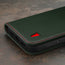 Green with Red Detail Leather Wallet Case for iPhone 15