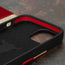 Geometric microfibre lined frame with advanced GEO-AS-3 protection of the Red Leather Wallet Case for iPhone 15