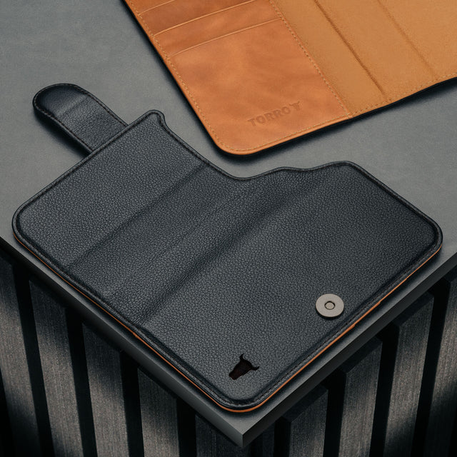 Extra Black Leather Outer Cover (with Tan interior) for iPhone 17 Pro Max