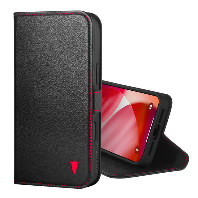 Black Leather Case (with Red Stitching) for iPhone 17 Pro