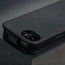 Camera cutout on the Black Leather with Red Stitching Flip Case for iPhone SE4 (2025)