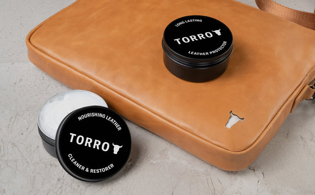 TORRO Large Leather Care Kit and Tan Laptop Messenger Bag
