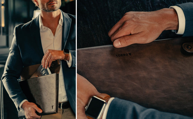 Dark Brown Leather Laptop Folio Sleeve