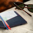 Close up of the Navy Blue Leather (with Red Stitching) Passport holder