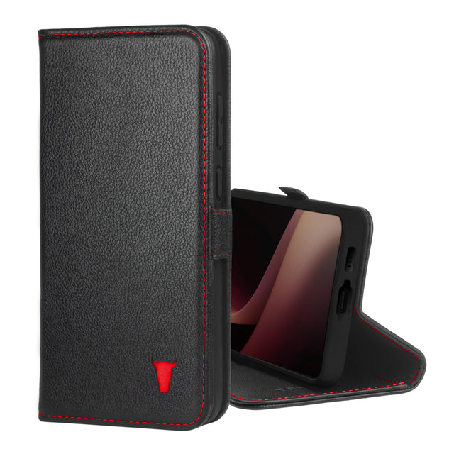 Black with Red Detail Leather Case for Galaxy A35