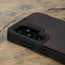 Camera cutout on the Black with Red Detail Leather Bumper Case for Samsung Galaxy S24