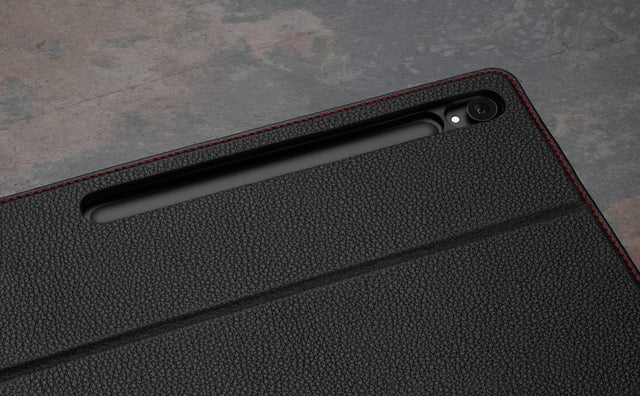 Back of the Black with Red Detail Leather Case for Samsung Galaxy Tab S9