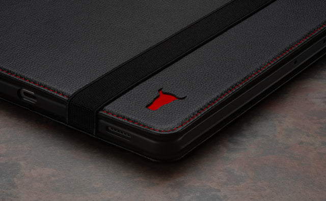 Black with Red Detail Leather Case for Samsung Galaxy Tab S9