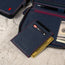 Removable card holder included with the Navy Blue Leather with Red Stitching Solo Travel Wallet