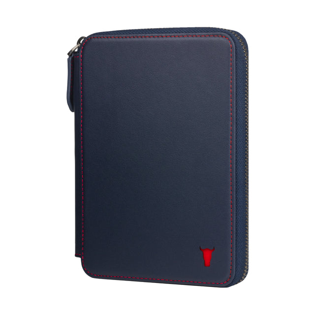 Navy Blue Leather with Red Stitching Solo Travel Wallet