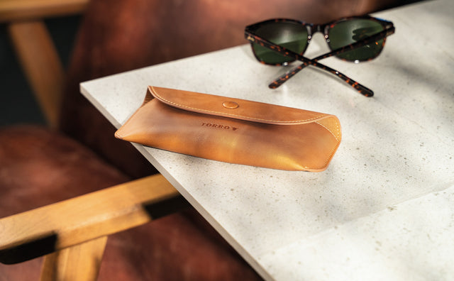 Tan leather sunglasses case