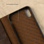 Microfibre lined frame of the Dark Brown Leather Stand Case for iPhone XR with 3 card slots