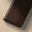 Logo on the Dark Brown Leather Stand Case for iPhone XR