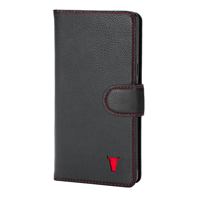 Black with Red Stitching Leather Wallet Case for Google Pixel 7a
