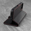 Integrated stand function of the Black Leather (with Red Stitching) Phone Case for iPhone 13 Pro