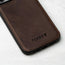 Back of the Dark Brown Leather Bumper Case for iPhone 14 Plus