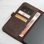 Card and note storage in the Dark Brown Leather Folio Case (MagSafe) for iPhone 14 Plus