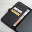 Card and note storage in the Black (with Red Stitching) Leather Folio Stand Case for iPhone 14 Plus