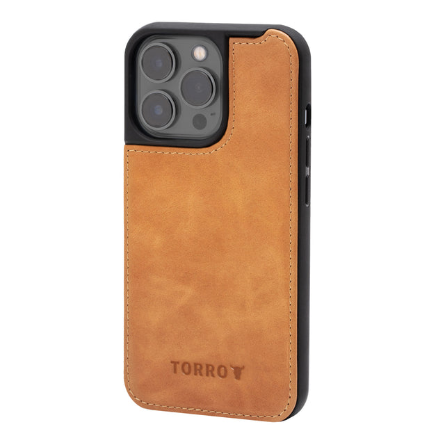Tan Leather Bumper Case for iPhone 14 Pro Max