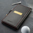 Back of the Pro edition of the Black with Red Detail Leather Golf Scorecard Holder with card storage slot