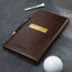 Back of the Pro edition of the Dark Brown Leather Golf Scorecard Holder with card storage slot