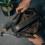 Inside view of the two storage section in the Dark Brown Leather Wash Bag