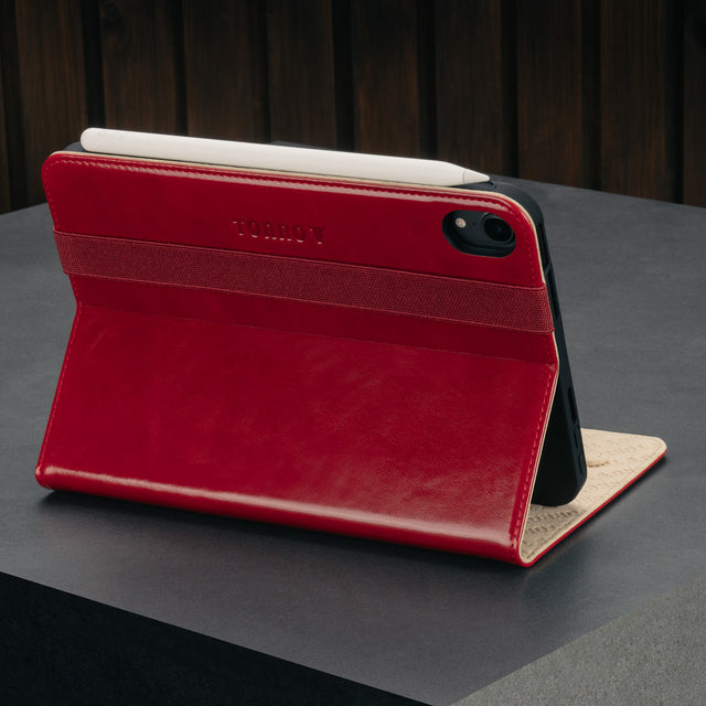 Stand functionality of the Red Leather Case for iPad Mini 6th Generation (2021)