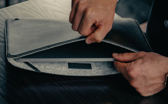 Inside of the TORRO Black Leather Sleeve for Apple MacBook (13 & 14