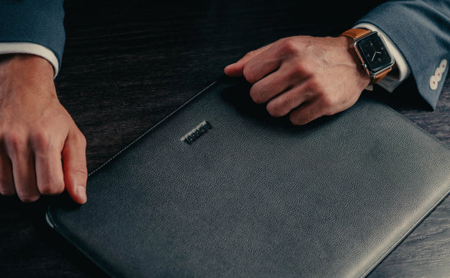 Back of the TORRO Black Leather Sleeve for Apple MacBook (13 & 14