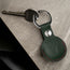 Green with Red Detail Leather Apple AirTag Holder Keyring attached to key