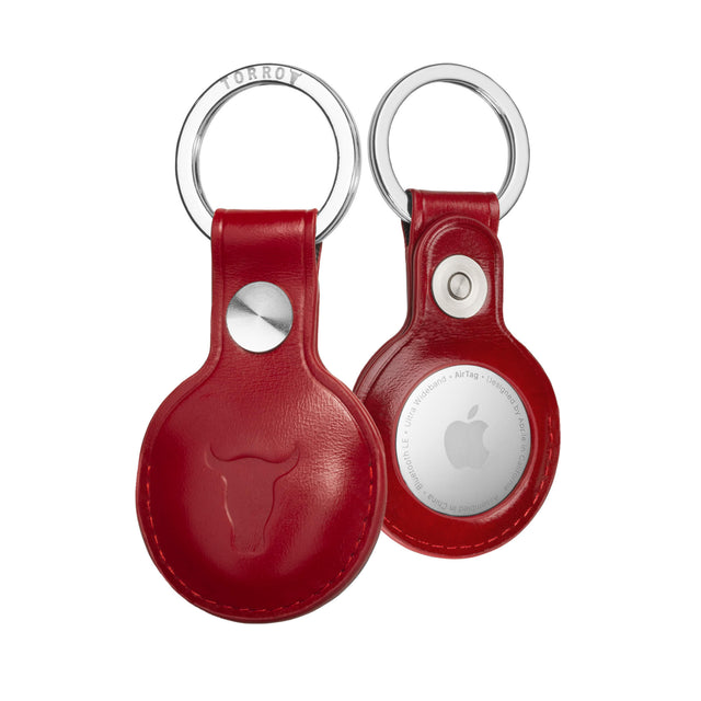 Red Leather Apple AirTag Holder Keyring