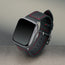 Black with Red stitching Leather Apple Watch Strap attached to Apple Watch