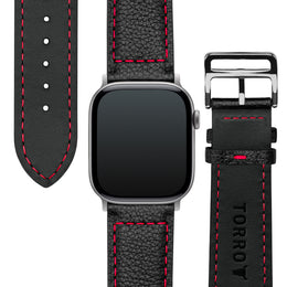 Black with Red stitching Leather Apple Watch Strap