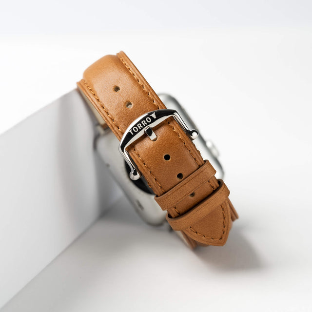 Tan Leather Watch Strap with Stainless Steel Buckle for Apple Watch