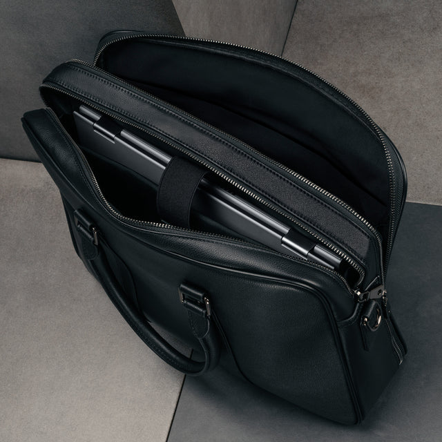 Multiple storage sections in the Black Leather Laptop Briefcase Bag
